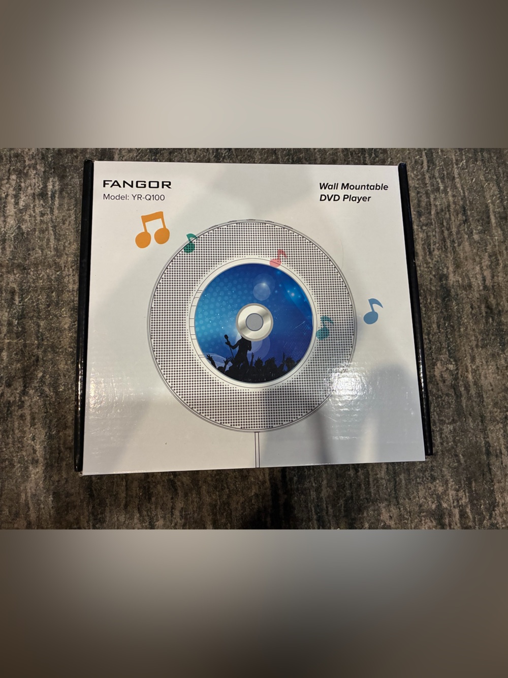 FANG Wall-Mount DVD Player in White with Blue Disc Graphic